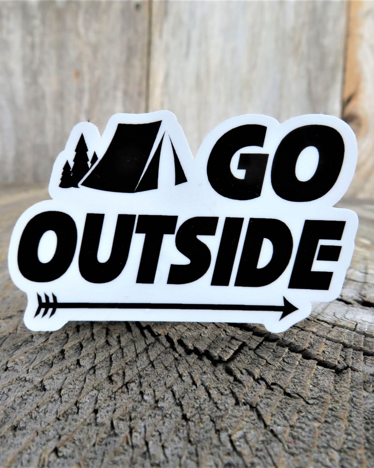 Go Outside! Sticker Back To Nature Black White Print Full Color Waterproof Car Water Bottle Laptop