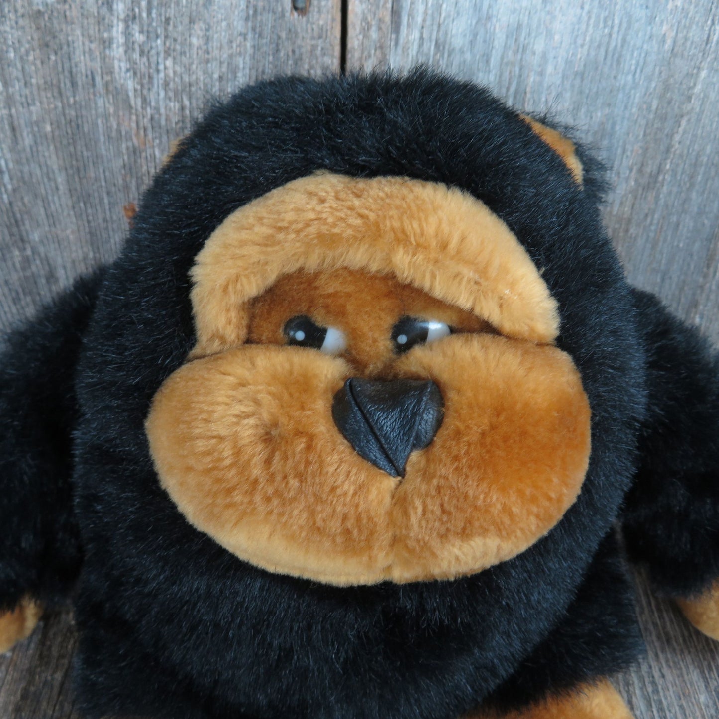 Vintage Black Gorilla Plush Brown Face Ape Soft Nose Fable Toys 1994 Stuffed Animal Monkey