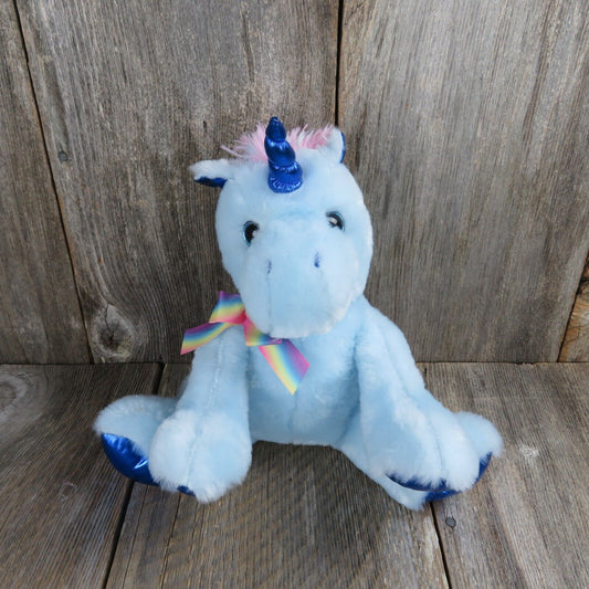 Blue Unicorn Plush Sun Point Co Green Pink Mane Rainbow Bow Sateen Feet