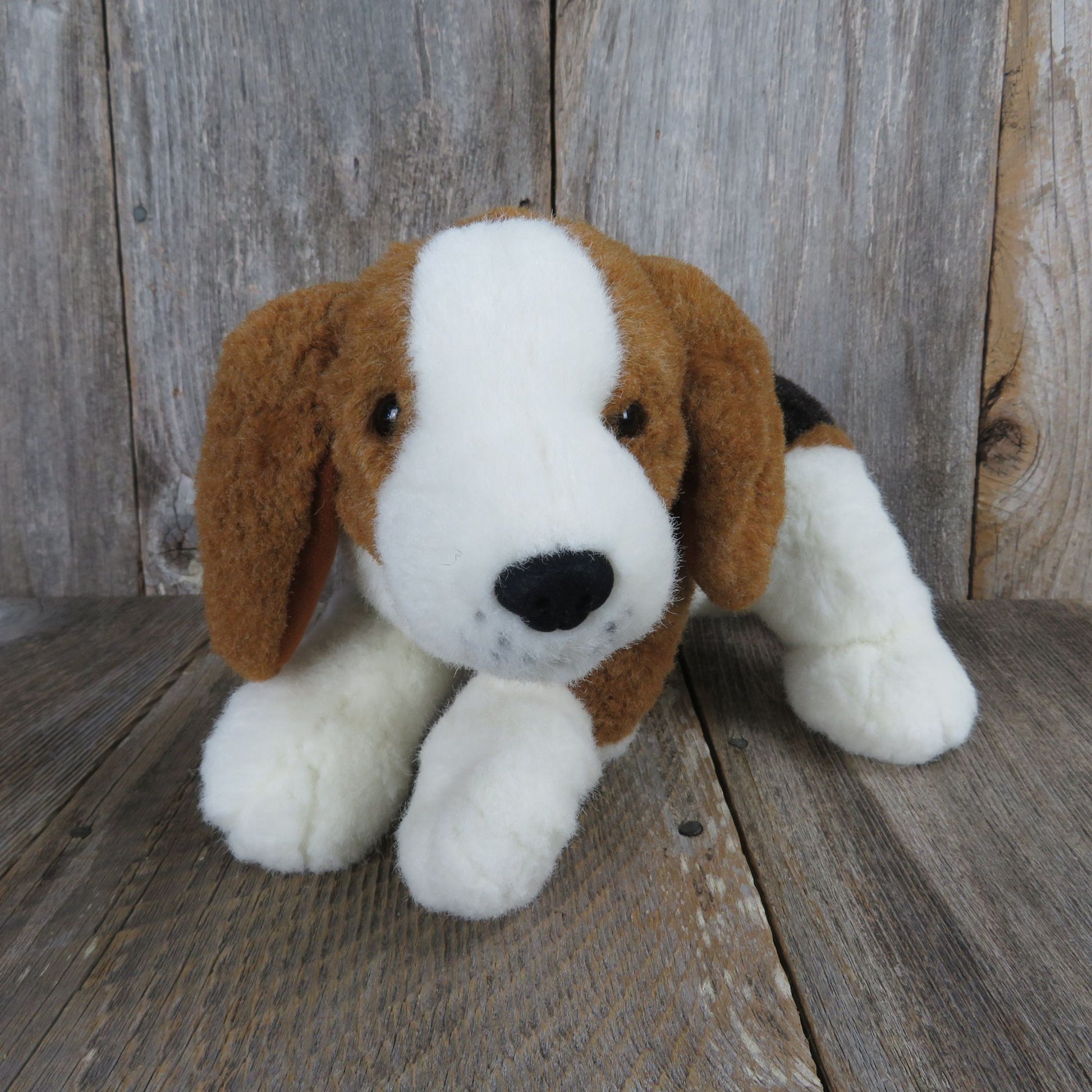 Vintage Puppy Dog Plush Beagle White Brown Black Stuffed Animal