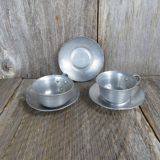 Vintage Tin Tea Cup And Saucer Set Silver Toy Tea Set Creative Play Things Made in Italy - At Grandma's Table