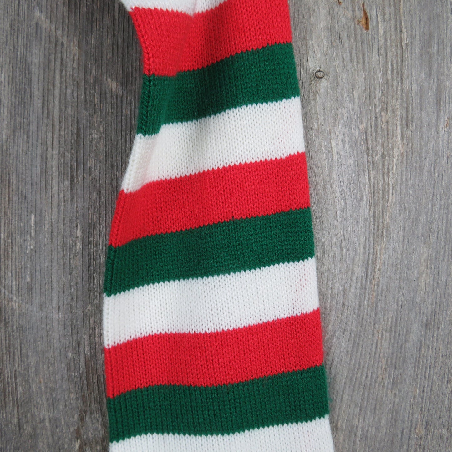 Vintage Striped Knit Stocking Red White Green Christmas Knitted 80s