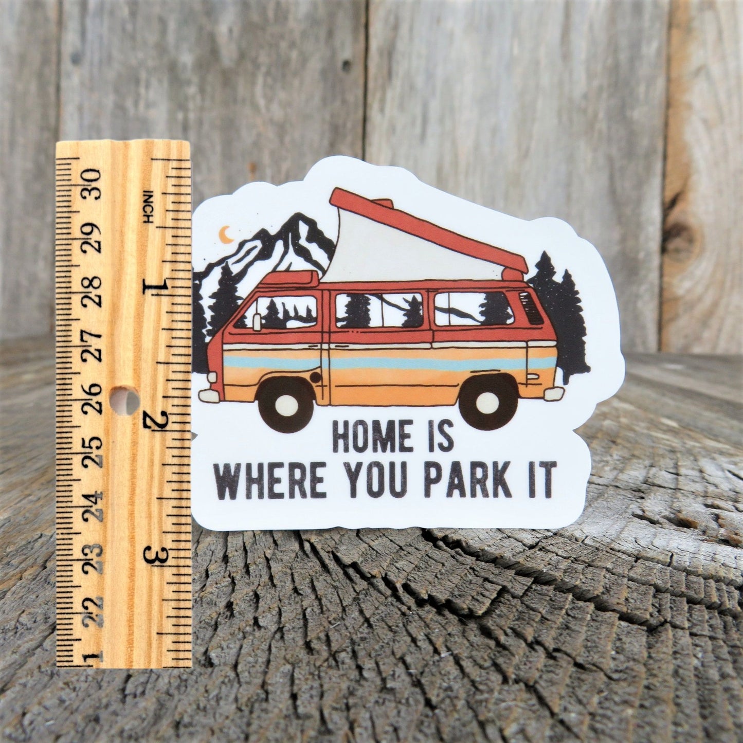 Home is Where You Park it Sticker Retro Travel Van Trailer Camping Color Waterproof Car Water Bottle Laptop