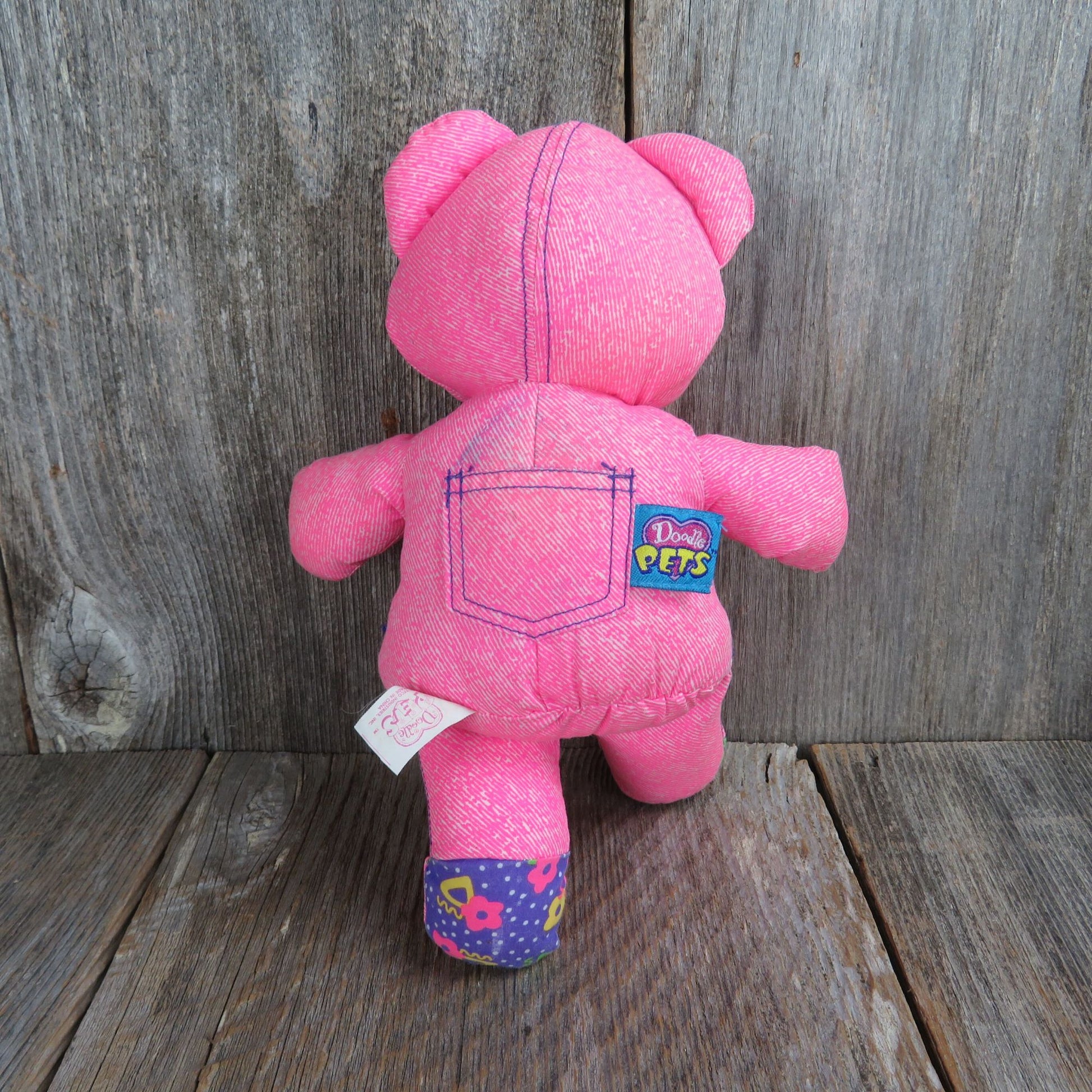 Doodle Bear Pink Purple Plush Stuffed Animal Soft Toy 17” Tyco 1995 Vintage