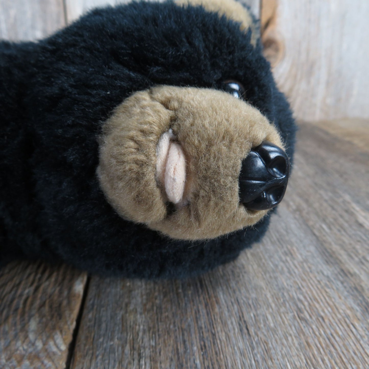 Black Laying Bear Plush Tongue Brown Muzzle Russ Nose Vintage Weighted