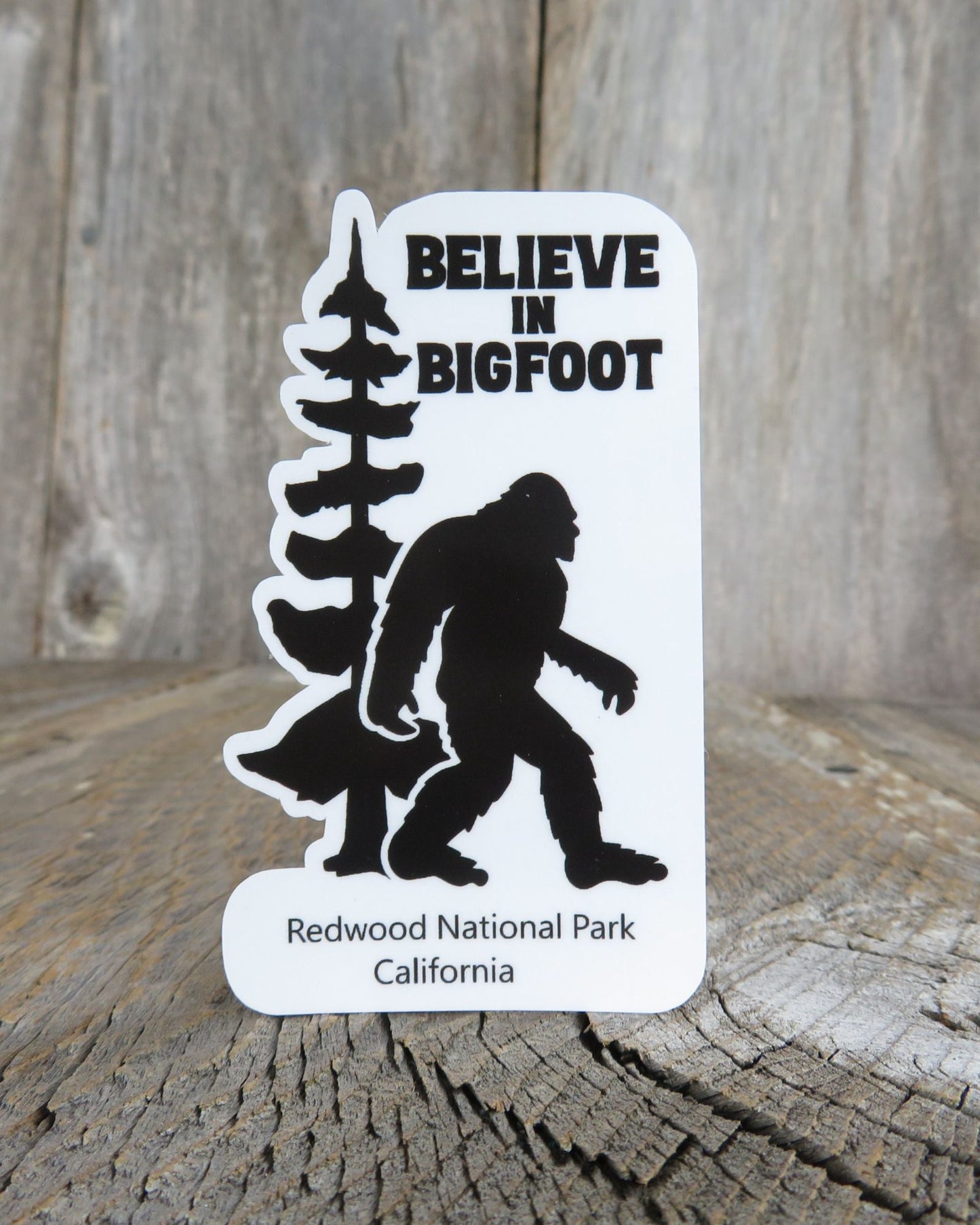 Redwood National Park Sticker Believe in Bigfoot California Tall Tree Outdoors Waterproof Water Bottle Laptop Sticker
