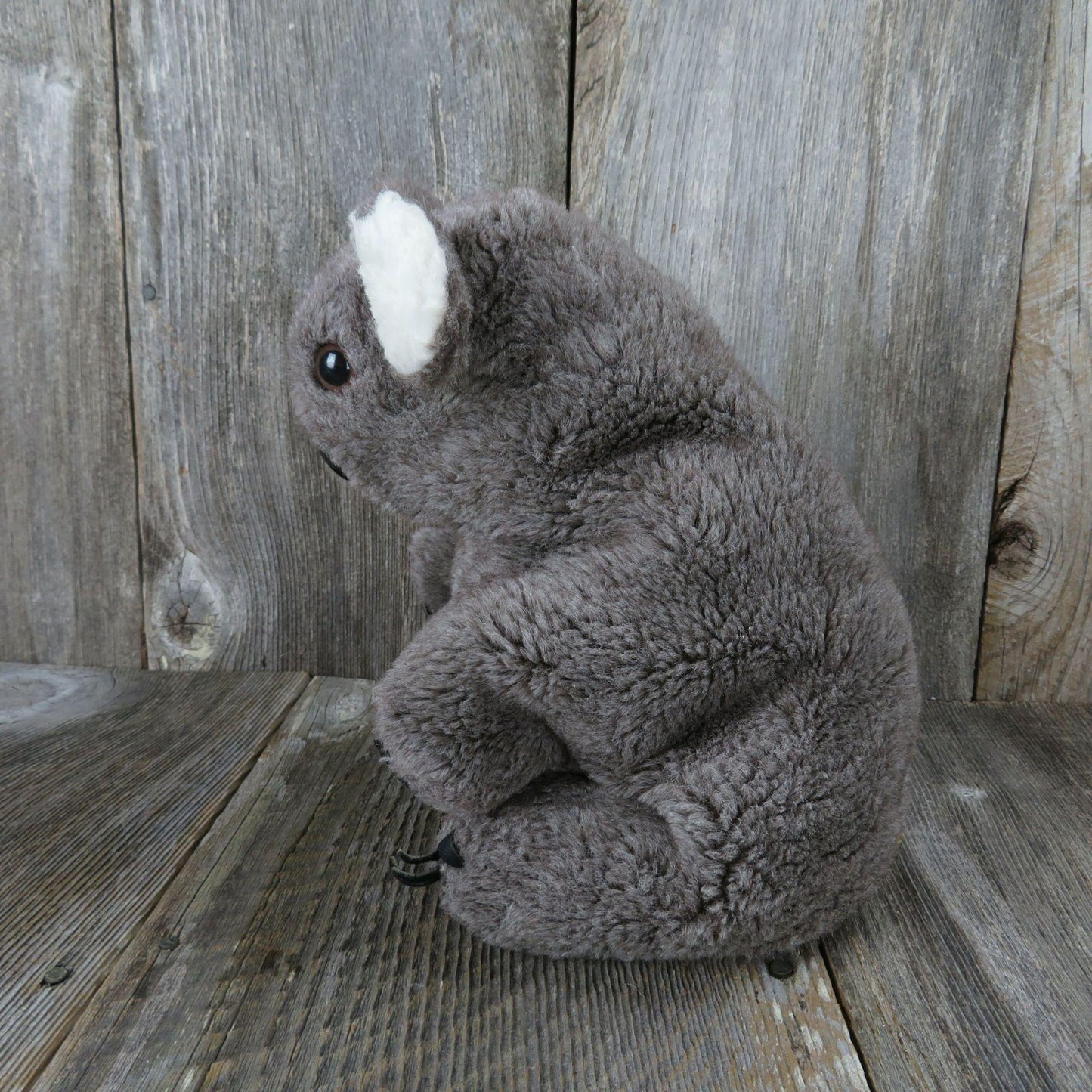 Vintage Koala Plush Hand Puppet Gray Black White  Stuffed Animal Leather Nails Plastic Nose