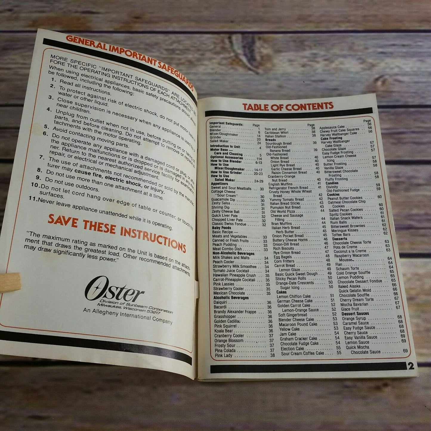 Vintage Oster Kitchen Center Instructions Recipes Cookbook 1987 Litho Print USA Manual Paperback Booklet