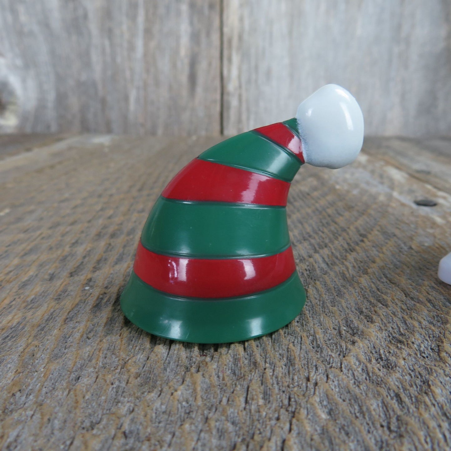 Vintage Green M&M Striped Santa Hat Figurine Mars Candy Tube Christmas