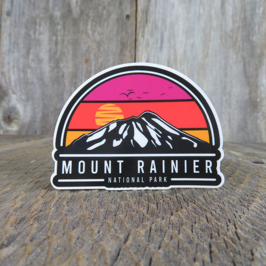 Mount Rainier National Park Sticker Washington Retro Sunset Souvenir Travel Laptop Red Yellow
