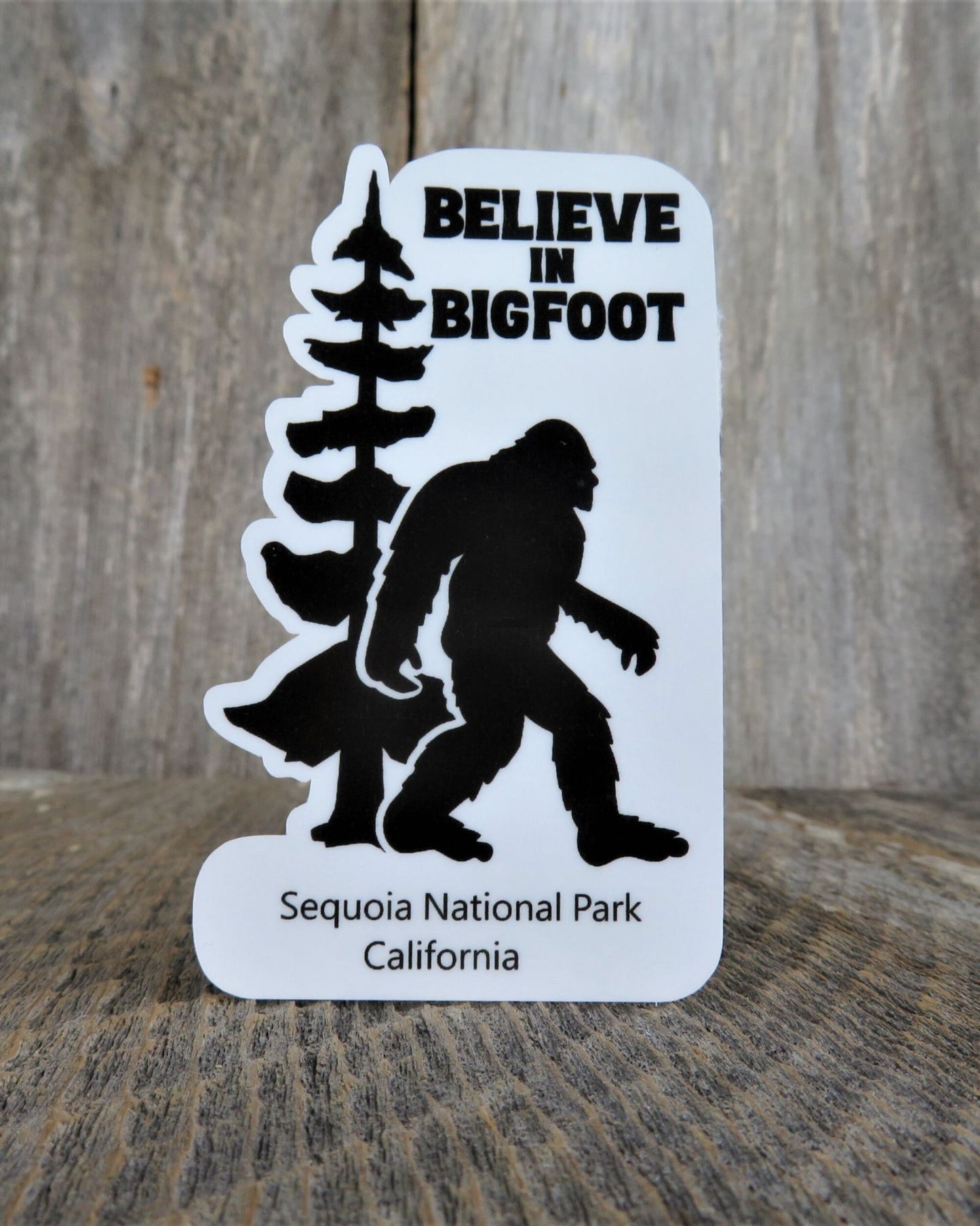 Sequoia National Park Sticker Believe in Bigfoot California Tall Tree Outdoors Waterproof Water Bottle Laptop Sticker