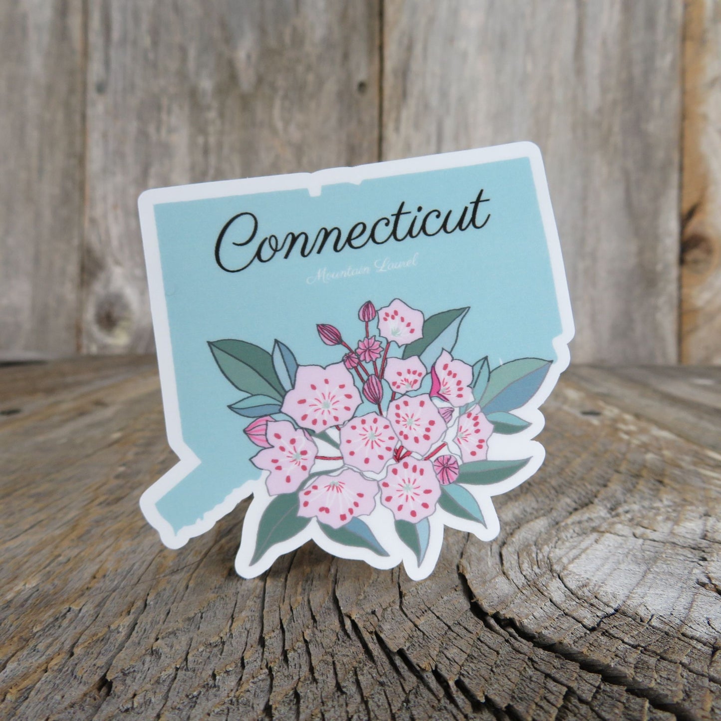 Connecticut State Shaped Sticker Mountain Laurel State Flower Waterproof Souvenir Home Pride Travel Water Bottle Laptop