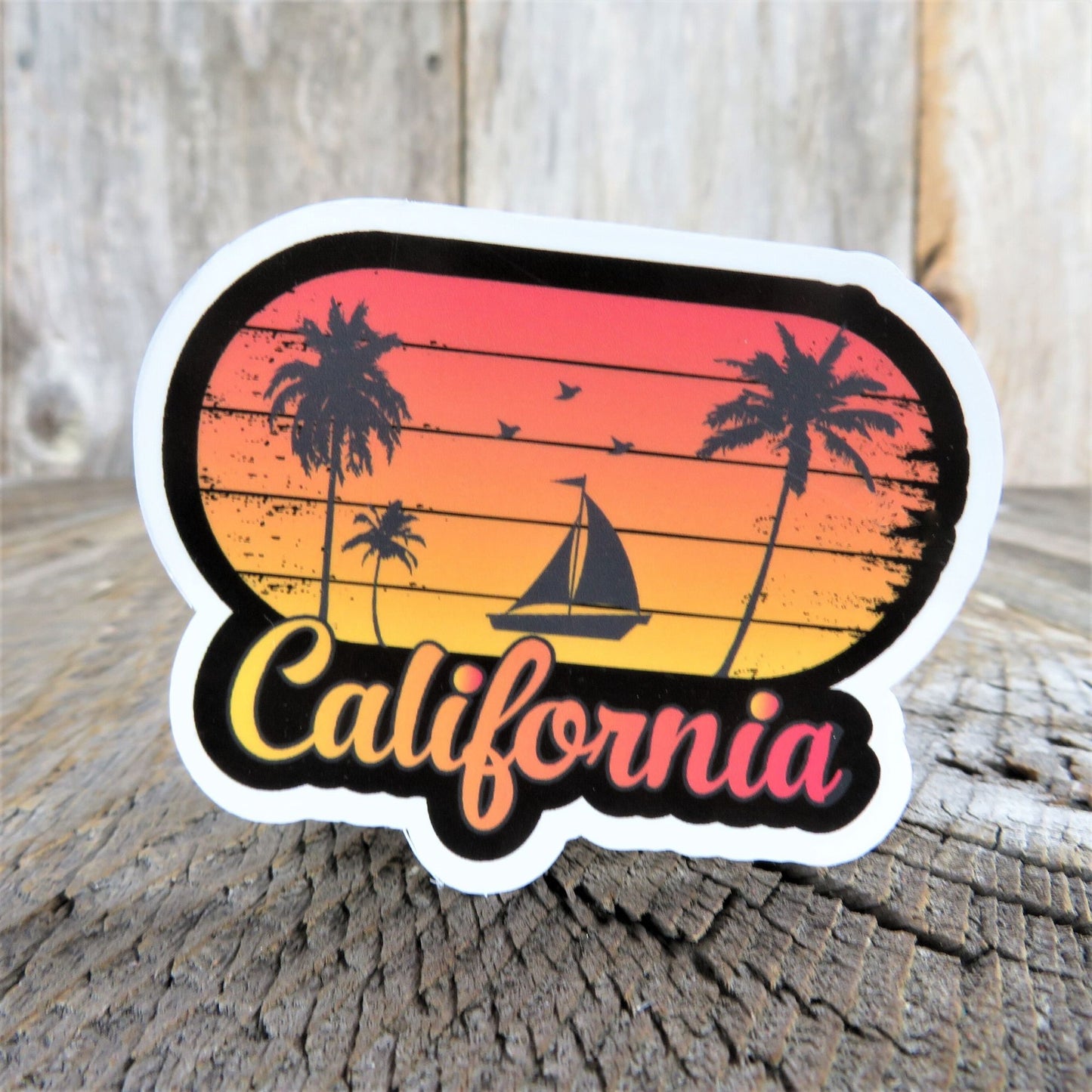 California Sailboat Sunset Sticker Summer Lovers Surfers Palm Trees Waterproof Travel Souvenir Water Bottle Laptop