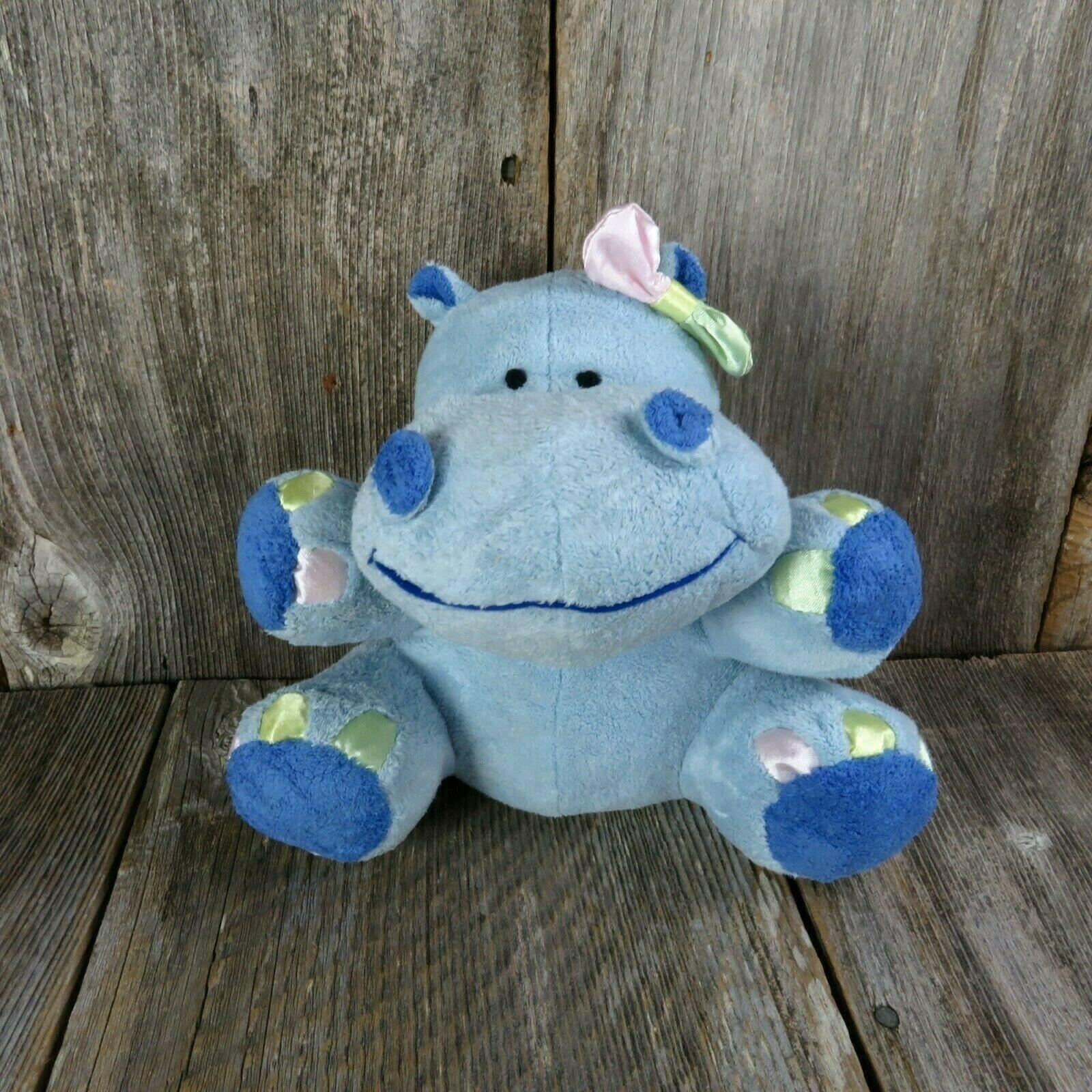 Blue Hippo Plush Burton and Burton Stuffed Animal Bow Pink Yellow