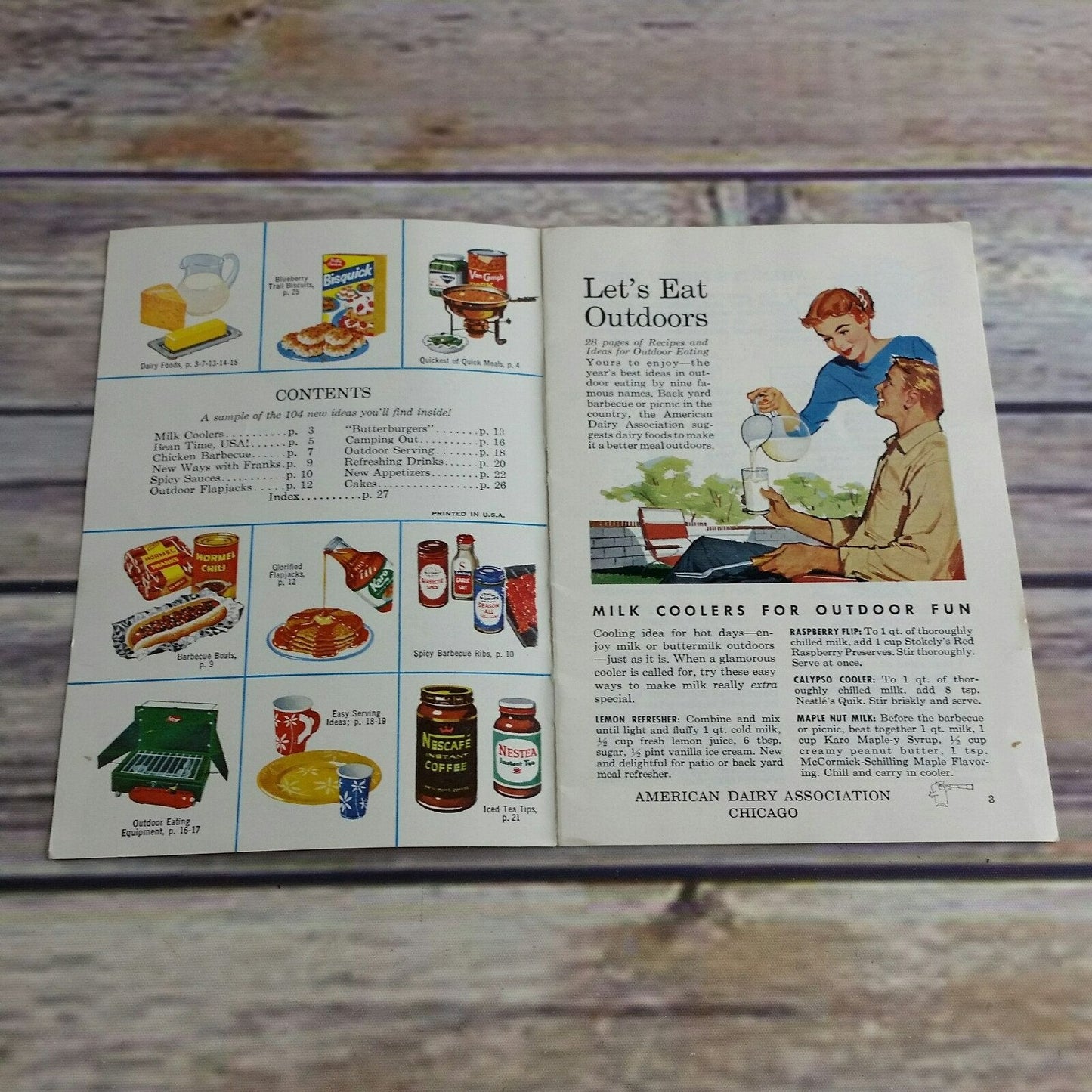 Vintage Cookbook Lets Eat Outdoors Promo Booklet 1950s Booklet  American Dairy Association Karo Bisquick Betty Crocker Nescafe Hormel