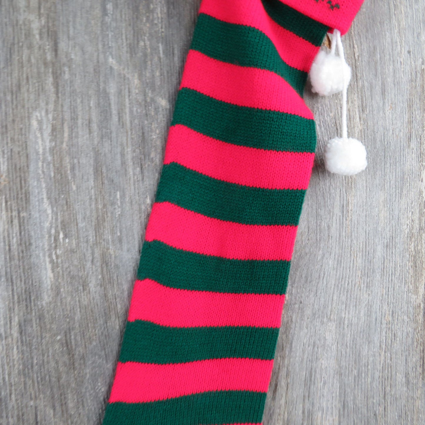 Vintage Jingle Bells Knit Striped Christmas Stocking Red Green Stripes Knitted ST340