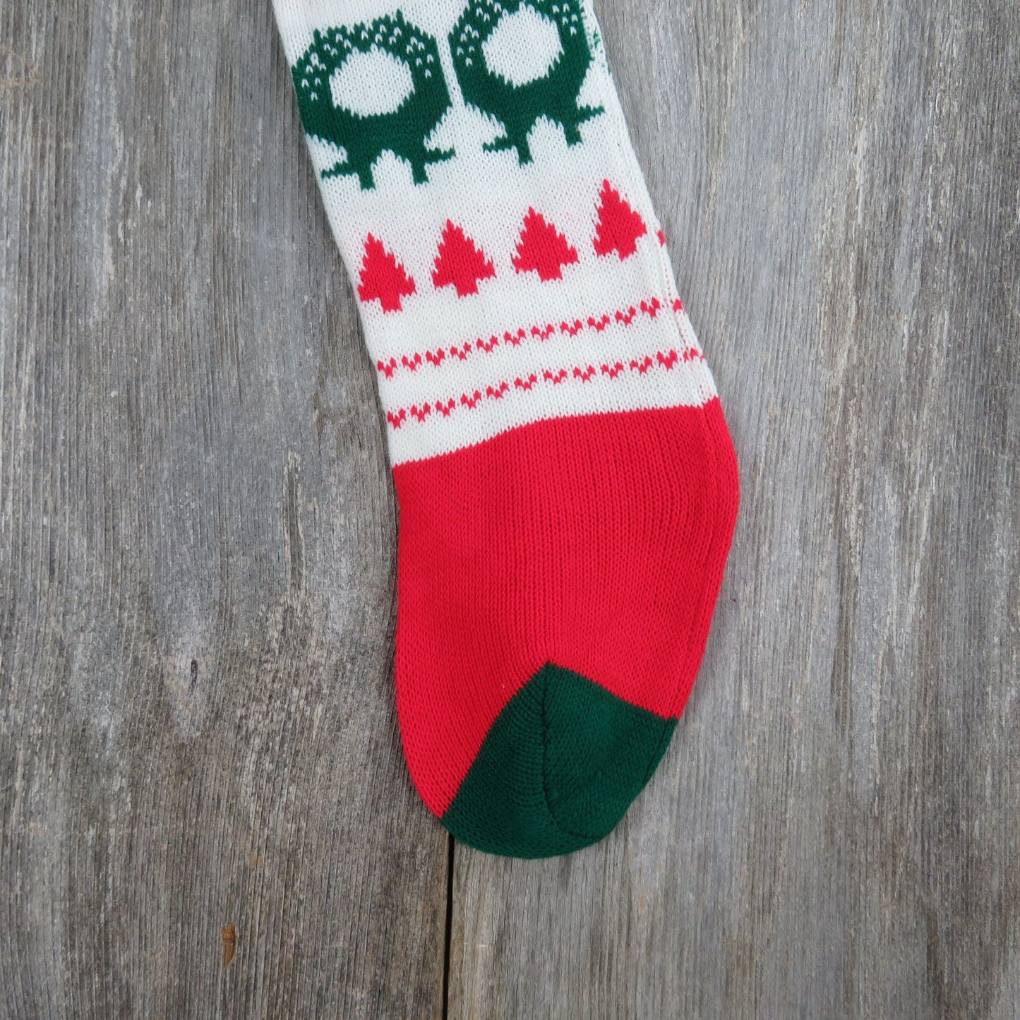 Vintage Wreath Design Knit Stocking Tree Knitted White Green Red Christmas Pom Pom