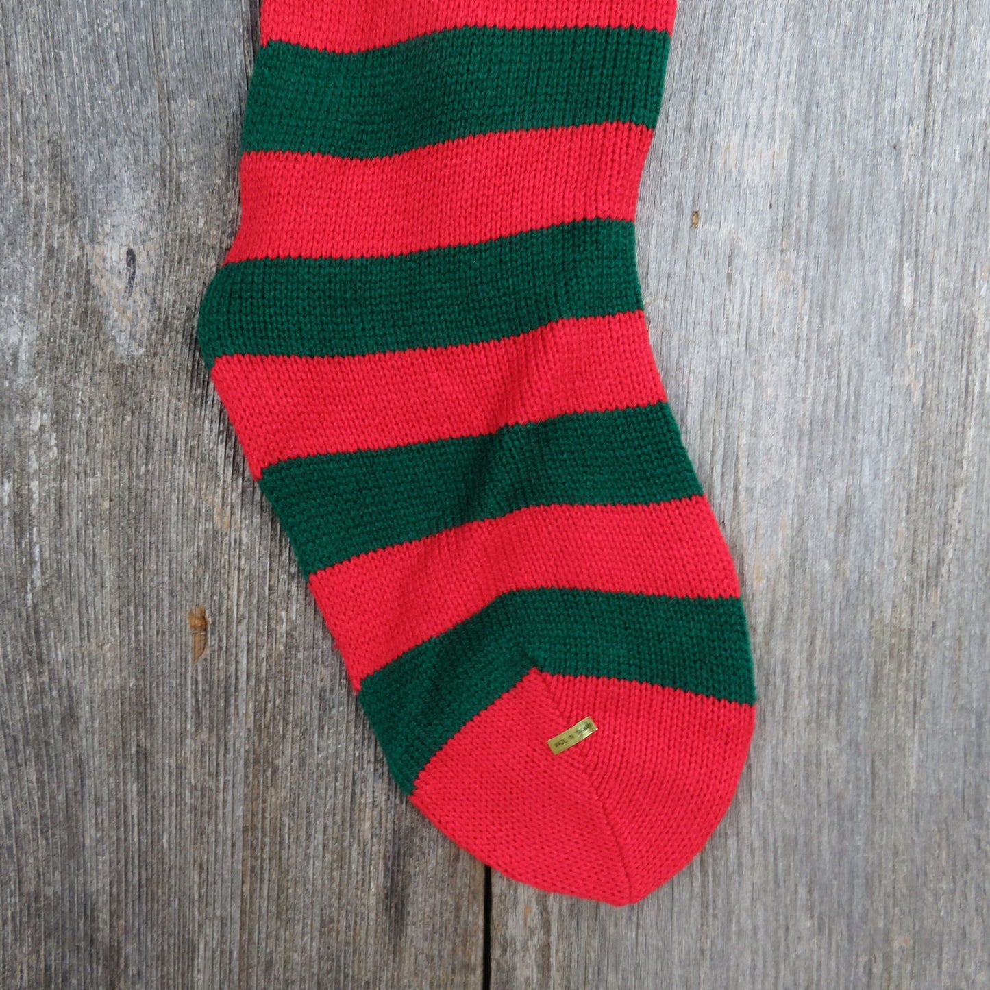 Vintage Knit Striped Christmas Stocking Red Green Stripes Knitted 1980s