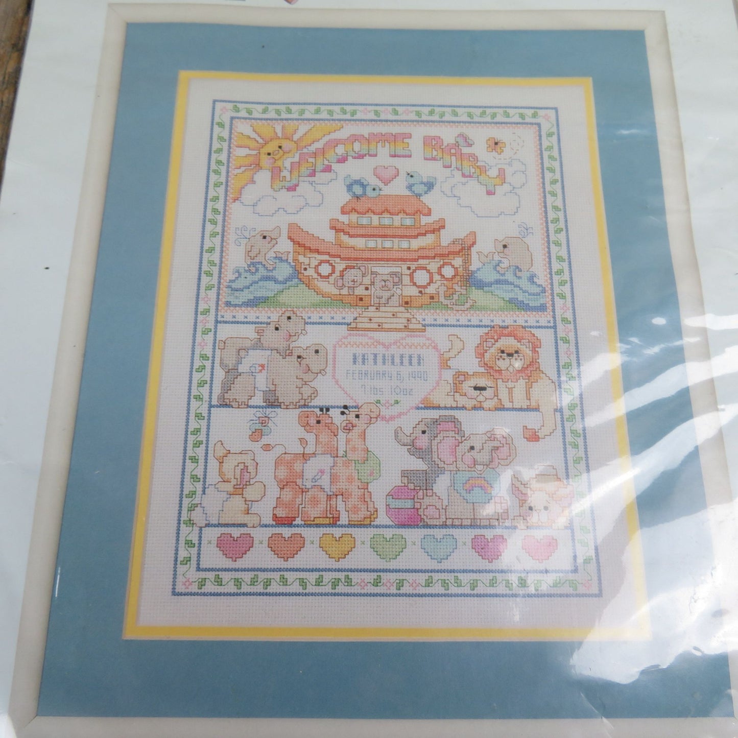Noah's Ark Counted Cross Stitch Kit Bucilla 1990 Birth Record 40527 Welcome Baby