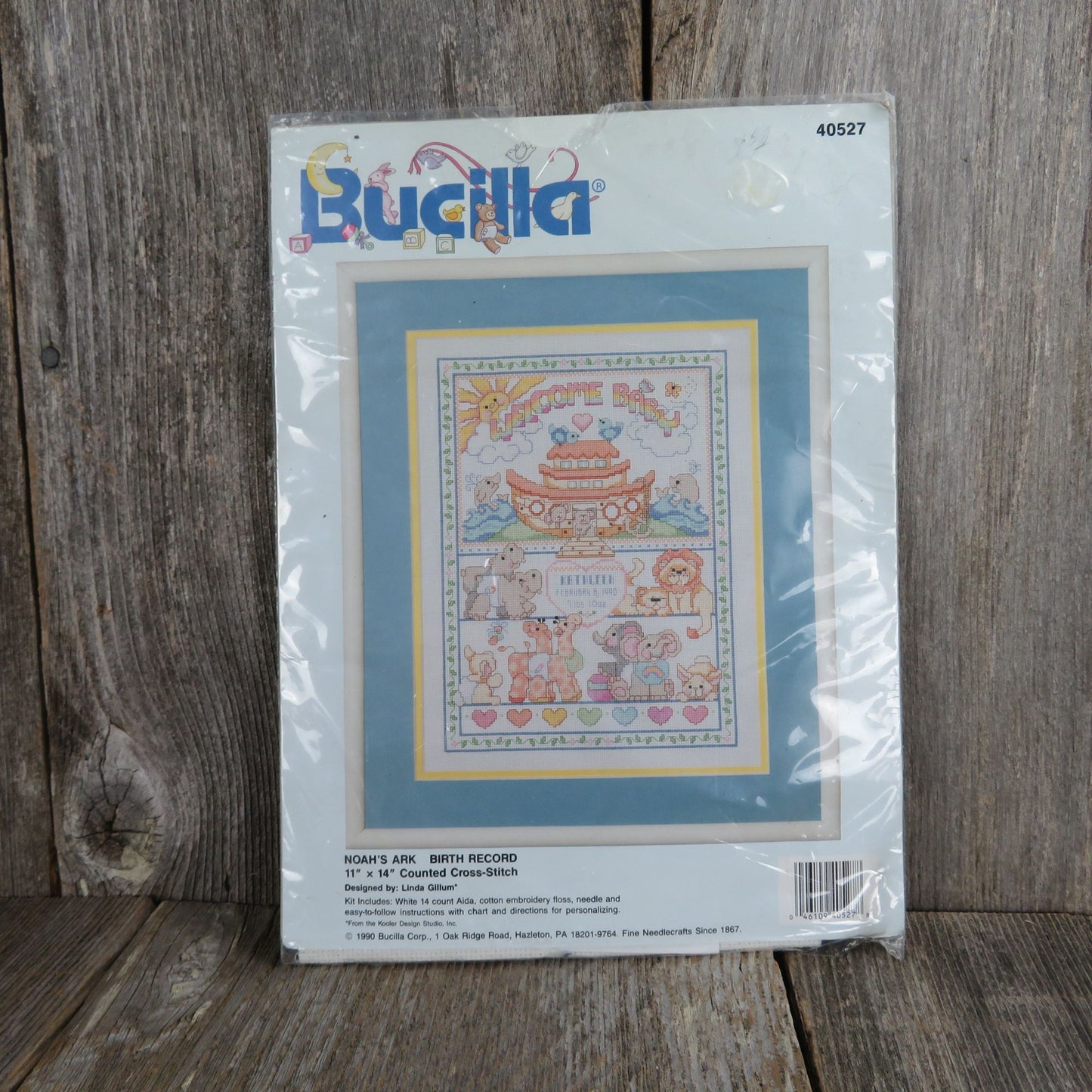 Noah's Ark Counted Cross Stitch Kit Bucilla 1990 Birth Record 40527 Welcome Baby