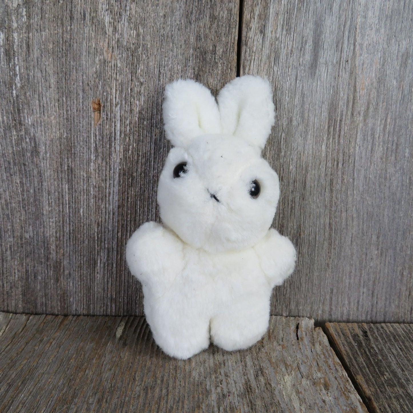 Vintage Tiny White Bunny Plush Stitched Cross Nose White Ears Rabbit Stuffed Animal