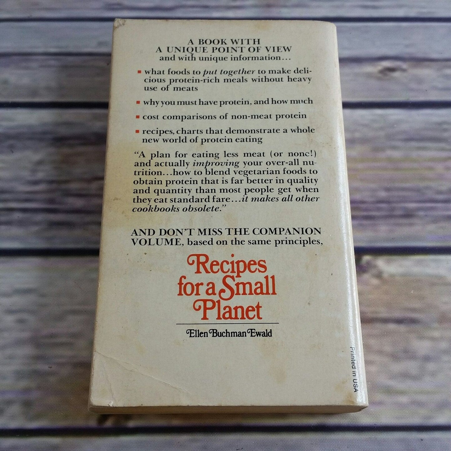 Vintage Cookbook Recipes for a Small Planet High Protein Meatless Cooking Diet for a Small Planet 1976 Vegetarian Paperback