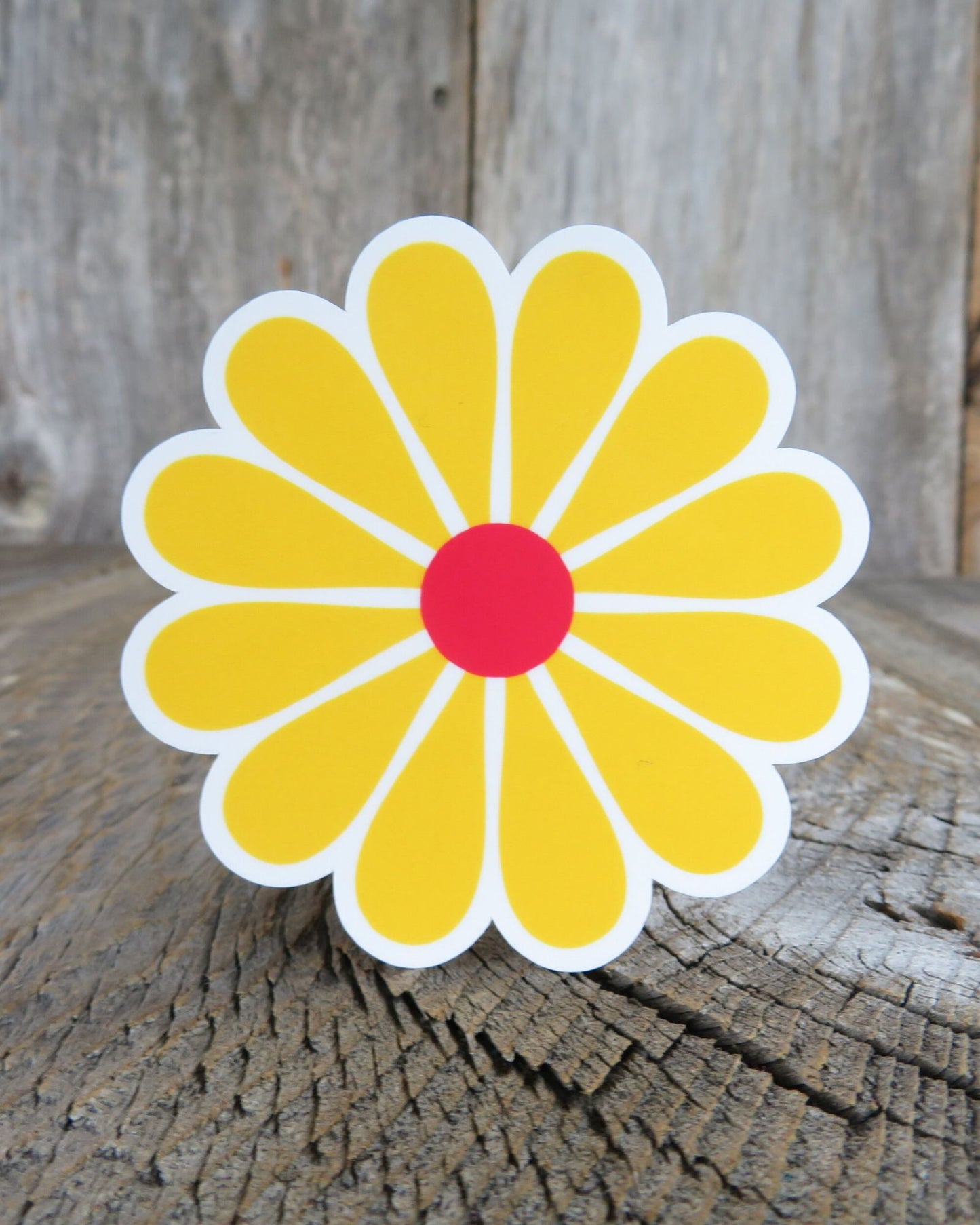 Retro Style Daisy Flower Sticker Yellow Waterproof Full Color Groovy 70's Flower Power