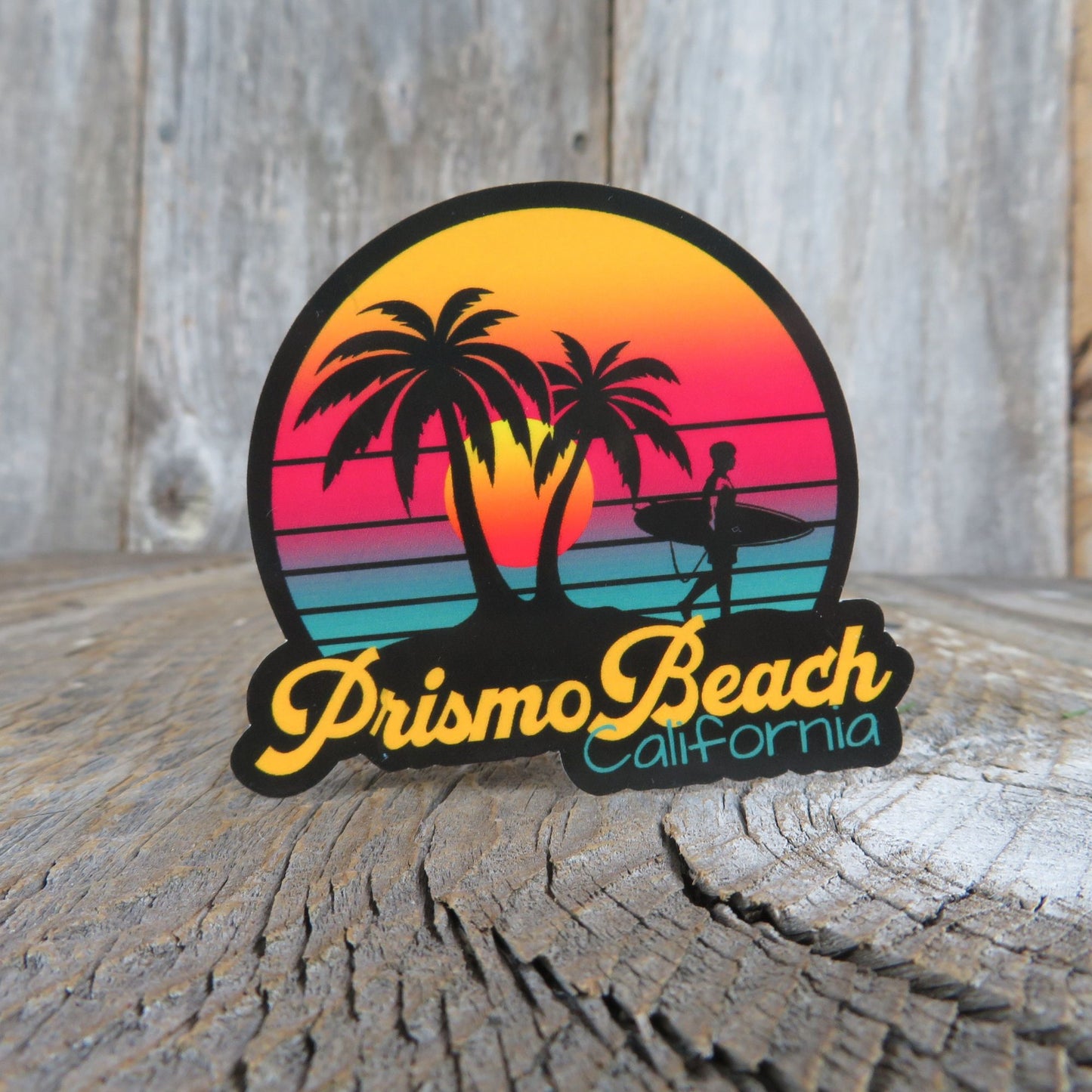 Prismo Beach Sticker California Surfing Palm Trees Retro Sunset Souvenir Travel Sticker