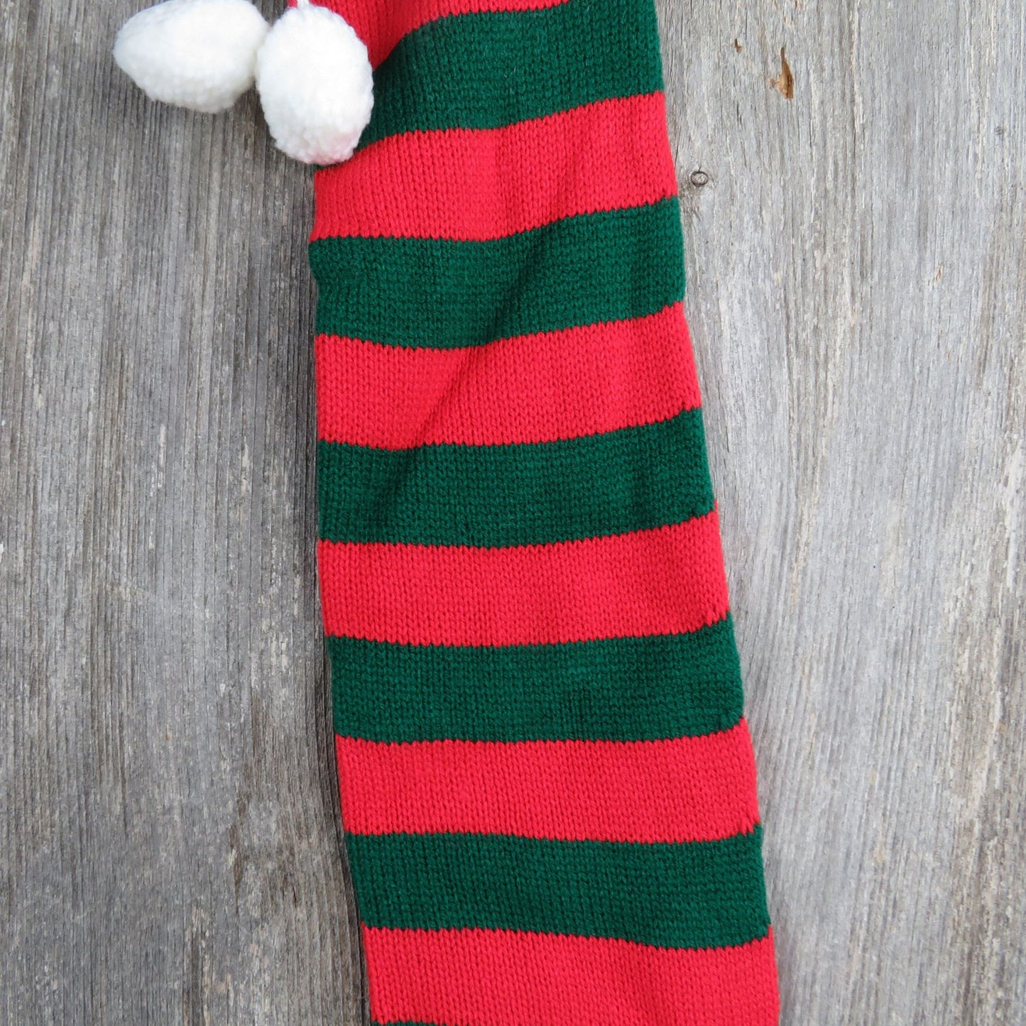 Vintage Knit Striped Christmas Stocking Red Green Stripes Knitted 1980s