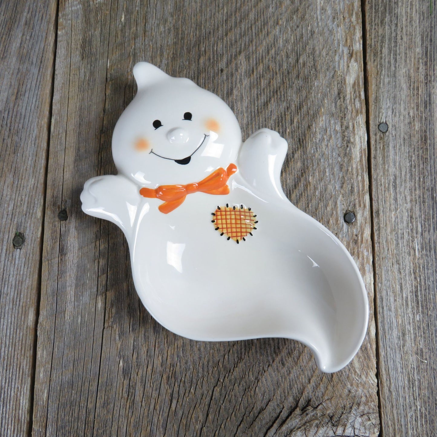 Ghost Candy Dish Halloween Heart Patch Ceramic Tray Hallmark Cute Decoration