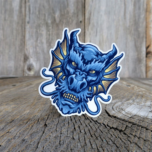 Fierce Blue Dragon Face Sticker Full Color Fantasy Lover Water Bottle Sticker