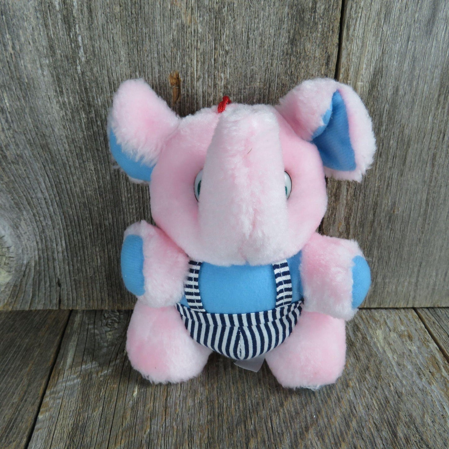 Vintage Elephant Plush Pink Blue Bib Overalls Stuffed Carnival Prize Small