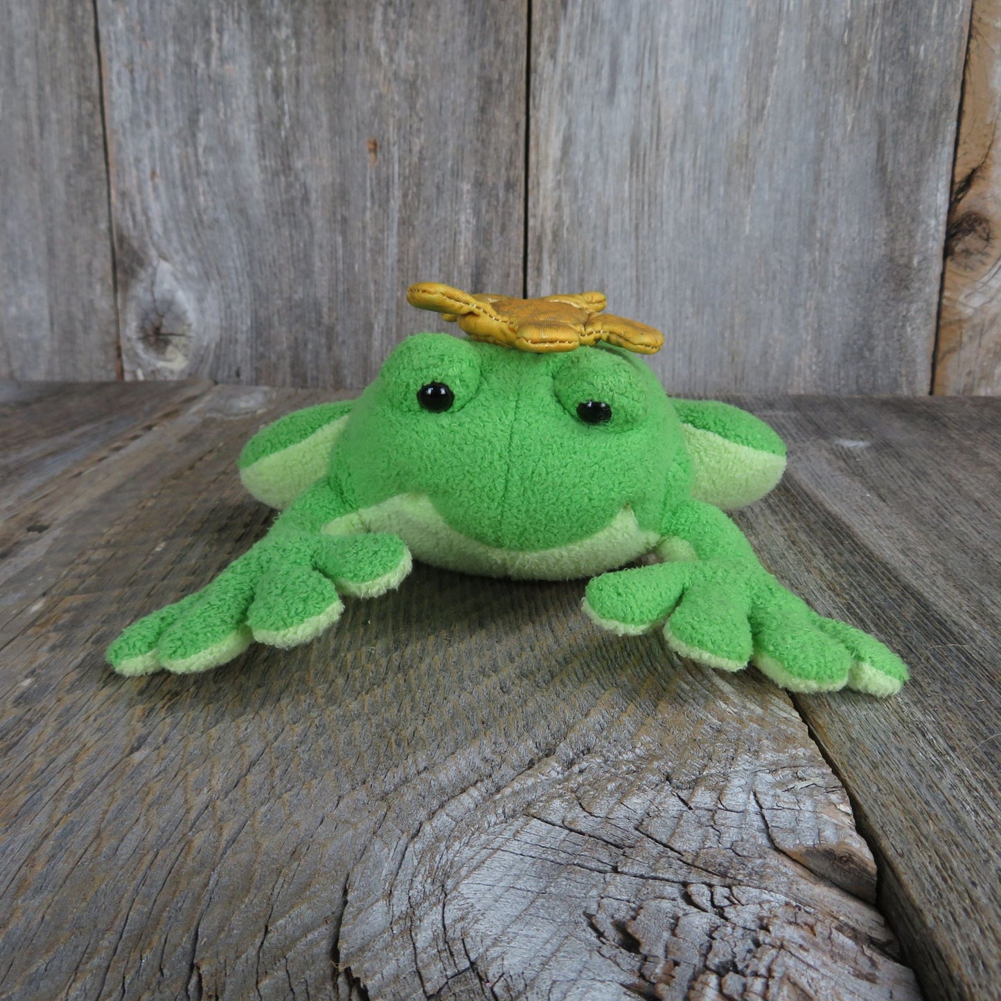 Frog Prince Plush Crown Green Stuffed Animal Laying Two Tone
