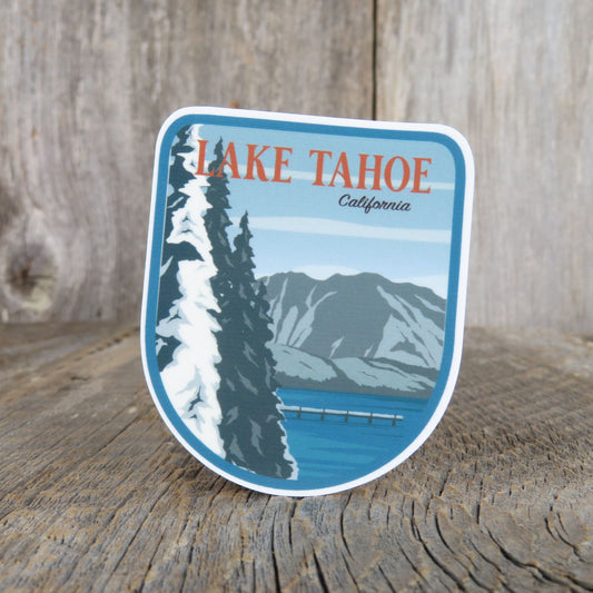 Lake Tahoe Sticker California Waterproof Blue Winter Mountains Shield Shape Camping Souvenir Travel Sticker