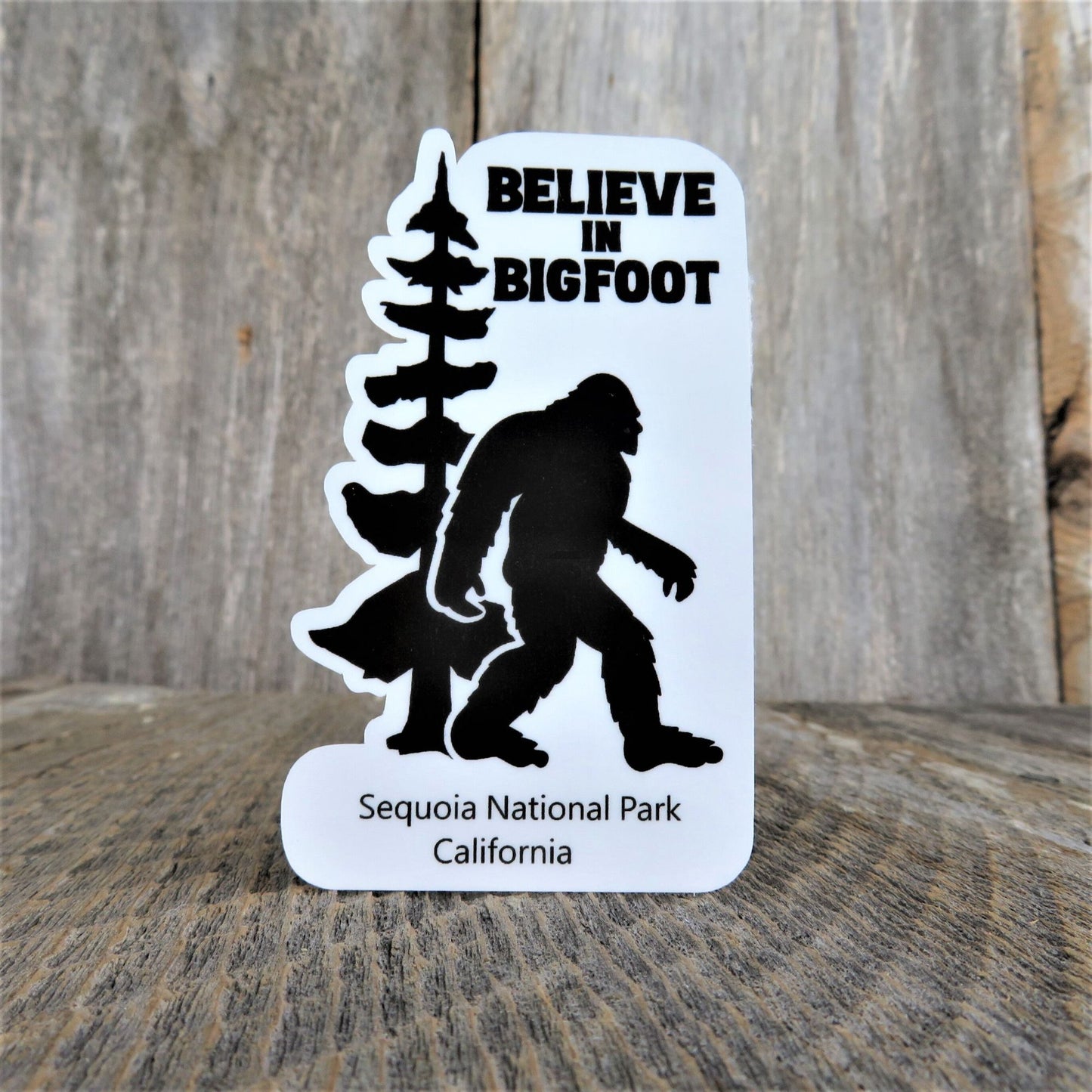 Sequoia National Park Sticker Believe in Bigfoot California Tall Tree Outdoors Waterproof Water Bottle Laptop Sticker