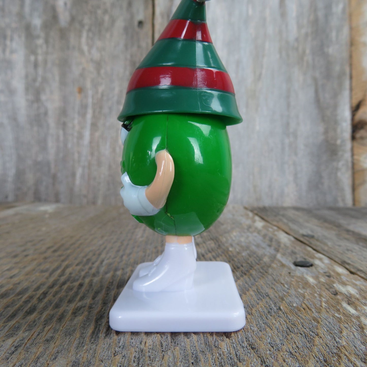 Vintage Green M&M Striped Santa Hat Figurine Mars Candy Tube Christmas