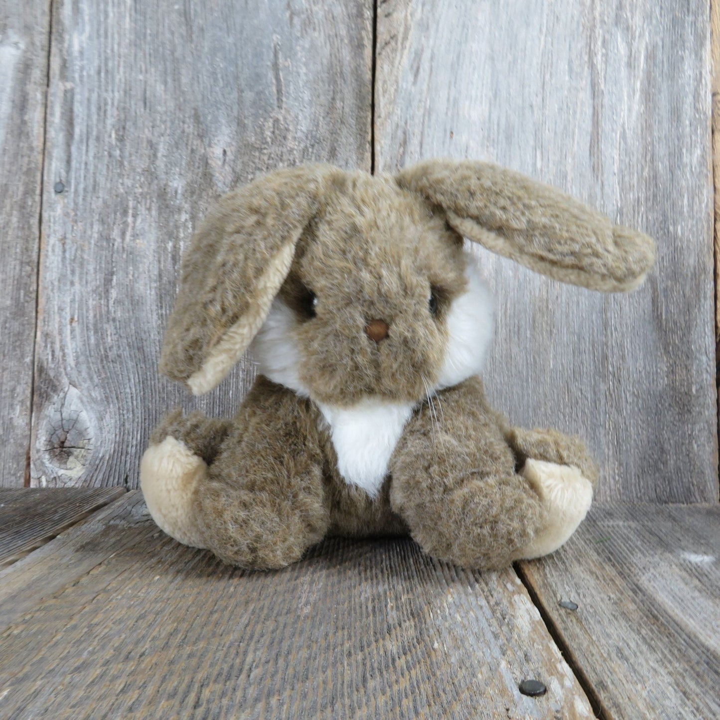 Vintage Bunny Rabbit Plush Brown White Mervyn's Playful Plush Easter Hare Stuffed Animal