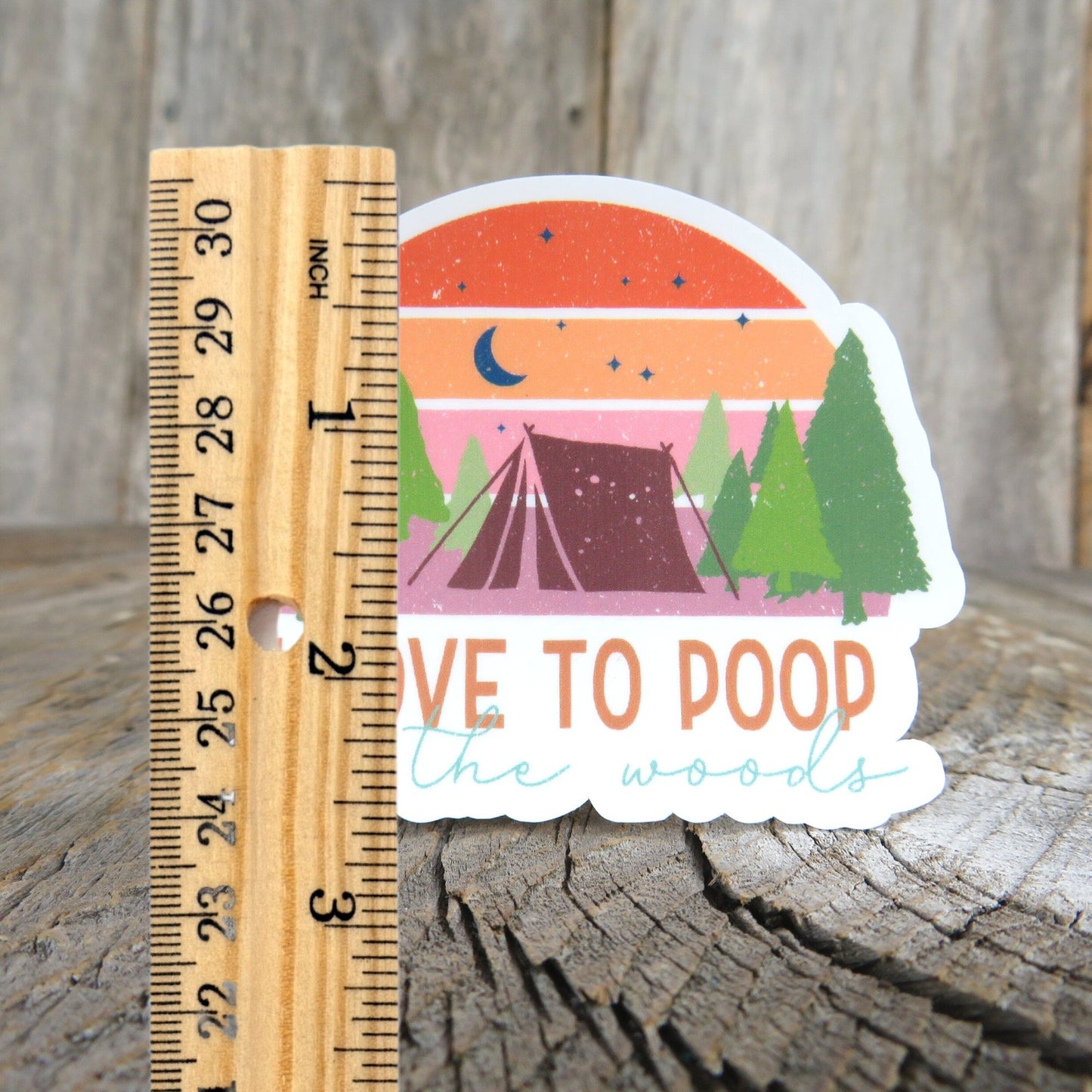 I Love To Poop In The Woods Sticker Full Color Waterproof Retro Sunset Outdoors Camping Mountains Water Bottle Sticker