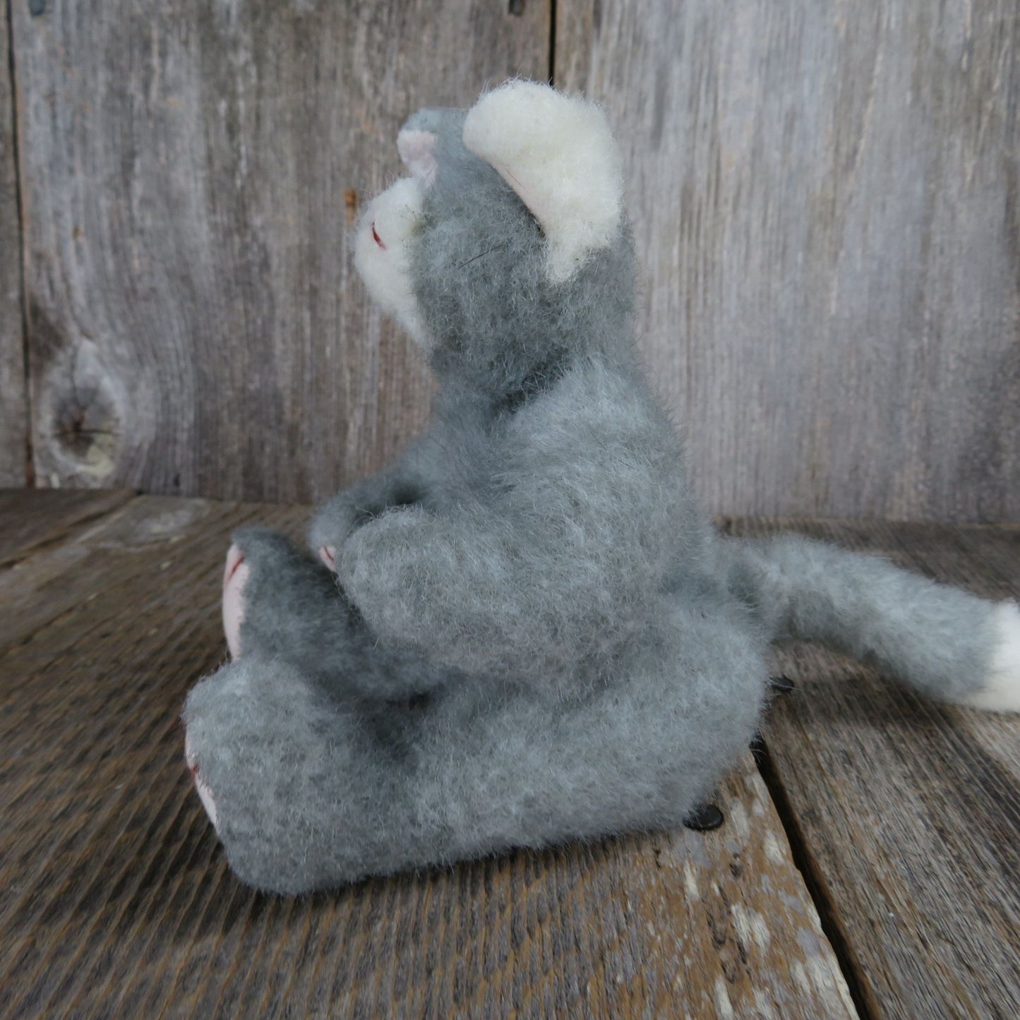 Vintage Cat Kitten Plush Beanie Baby Attic Treasures Gray Jointed Whiskers Bean Bag Stuffed Animal 1993