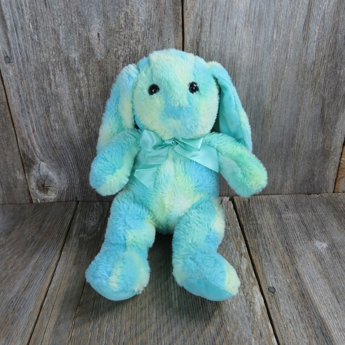Bunny Plush Green Blue Yellow Ears Ribbon Bow Kellytoy Rabbit Stuffed ...