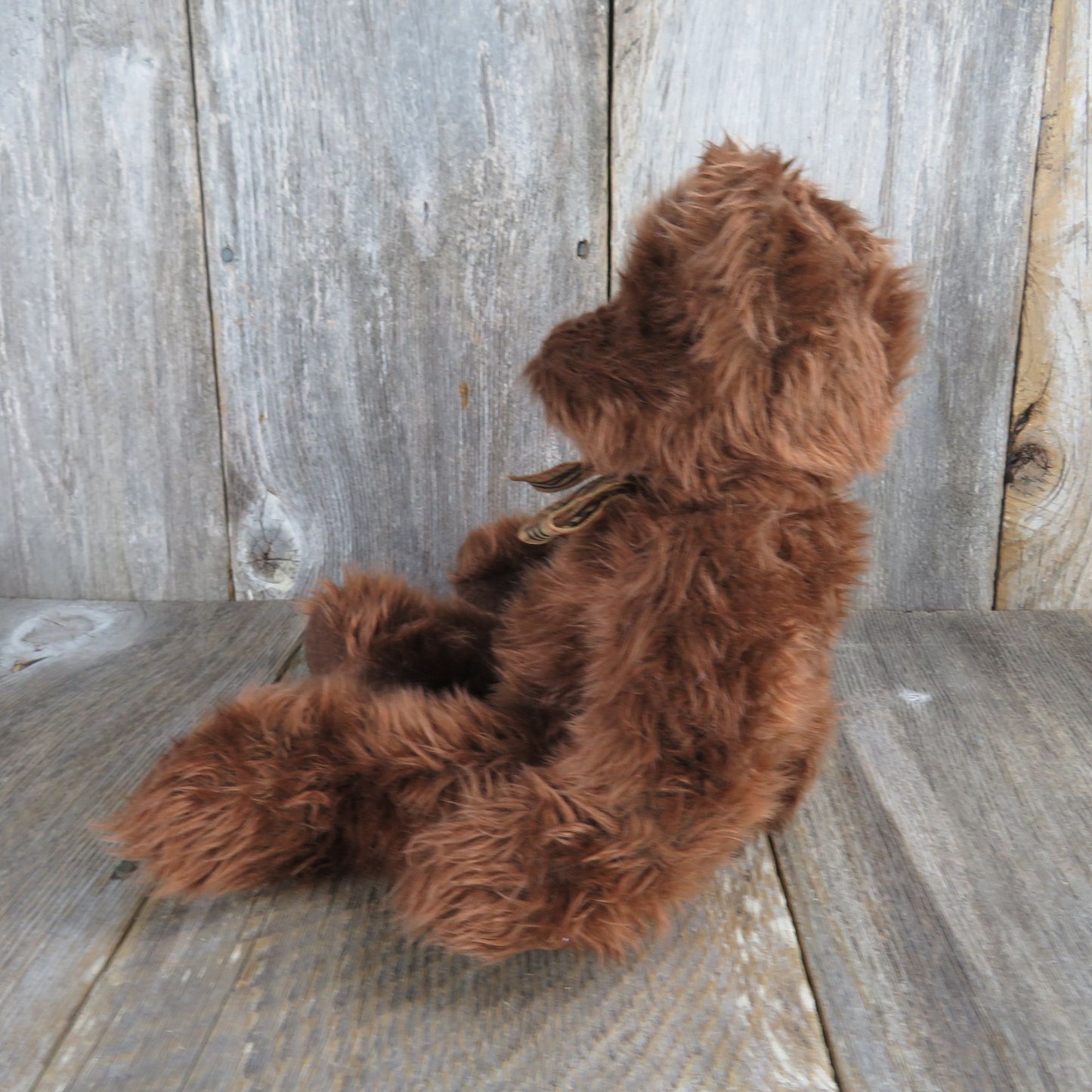 Vintage Teddy Bear Shaggy Plush Beresford Russ Stuffed Animal Brown Plaid Bow Stitched Nose