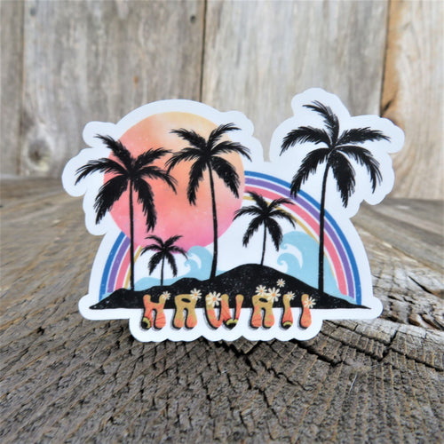 Hawaii Island Rainbow Sticker Retro Colored Decal Palm Tree Full Color Waterproof Travel Souvenir Car Water Bottle Laptop