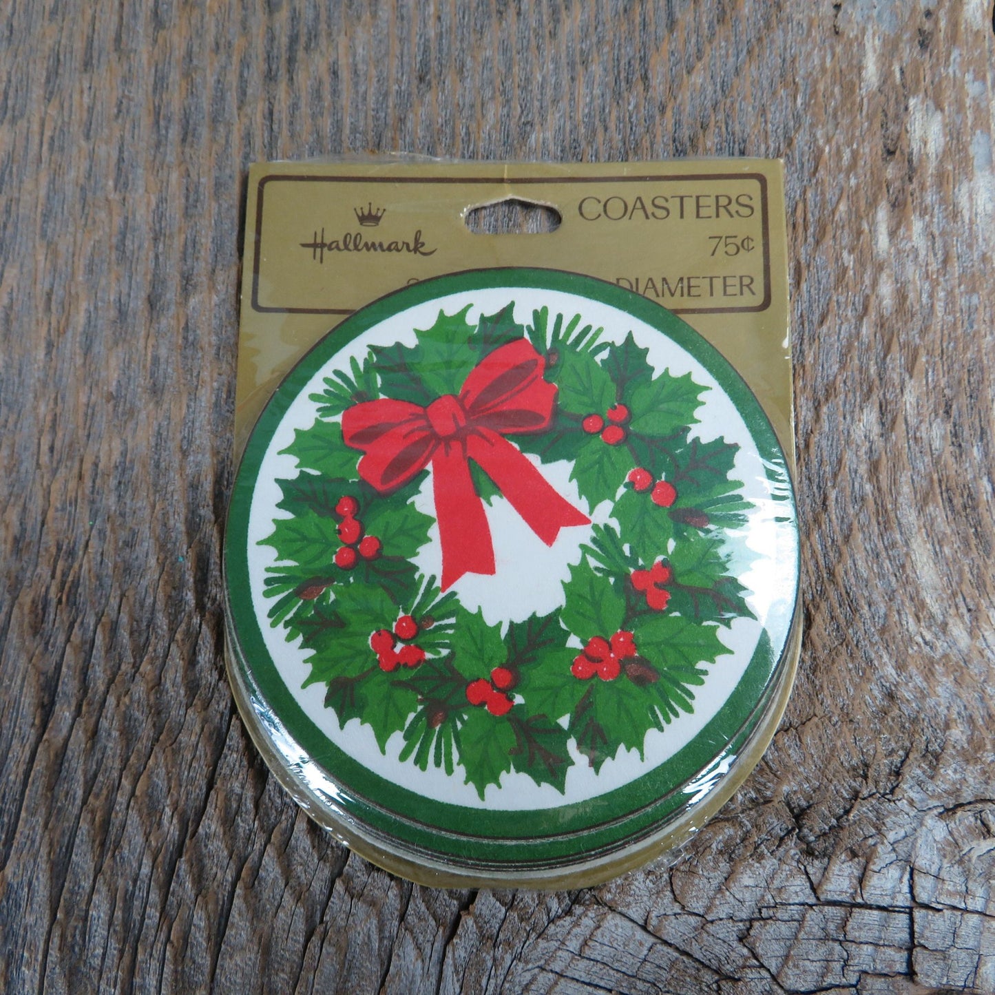 Vintage Hallmark Drink Coasters Christmas Green Wreath Paper Coaster Holiday Entertaining