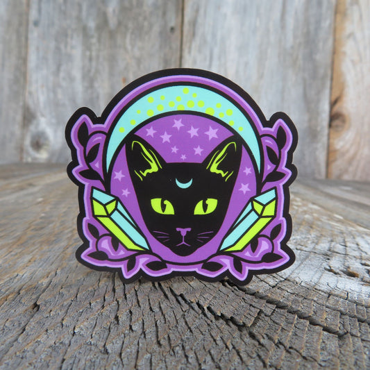 Mystic Symbols Cat Sticker Green Moon Third Eye Crystals Waterproof Magic Wicca Halloween Full Color