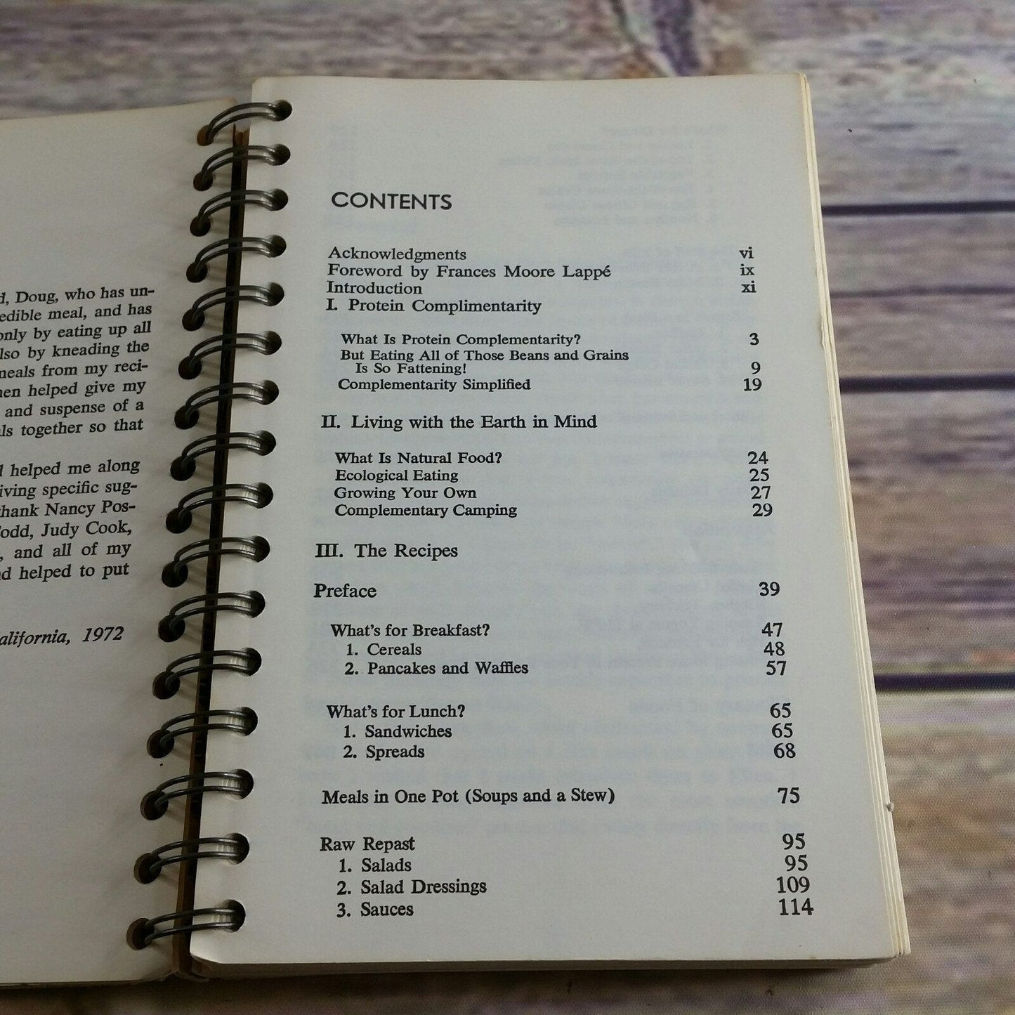 Vintage Cookbook Recipes for a Small Planet High Protein Meatless Cooking 1974 Vegetarian Spiral Bound