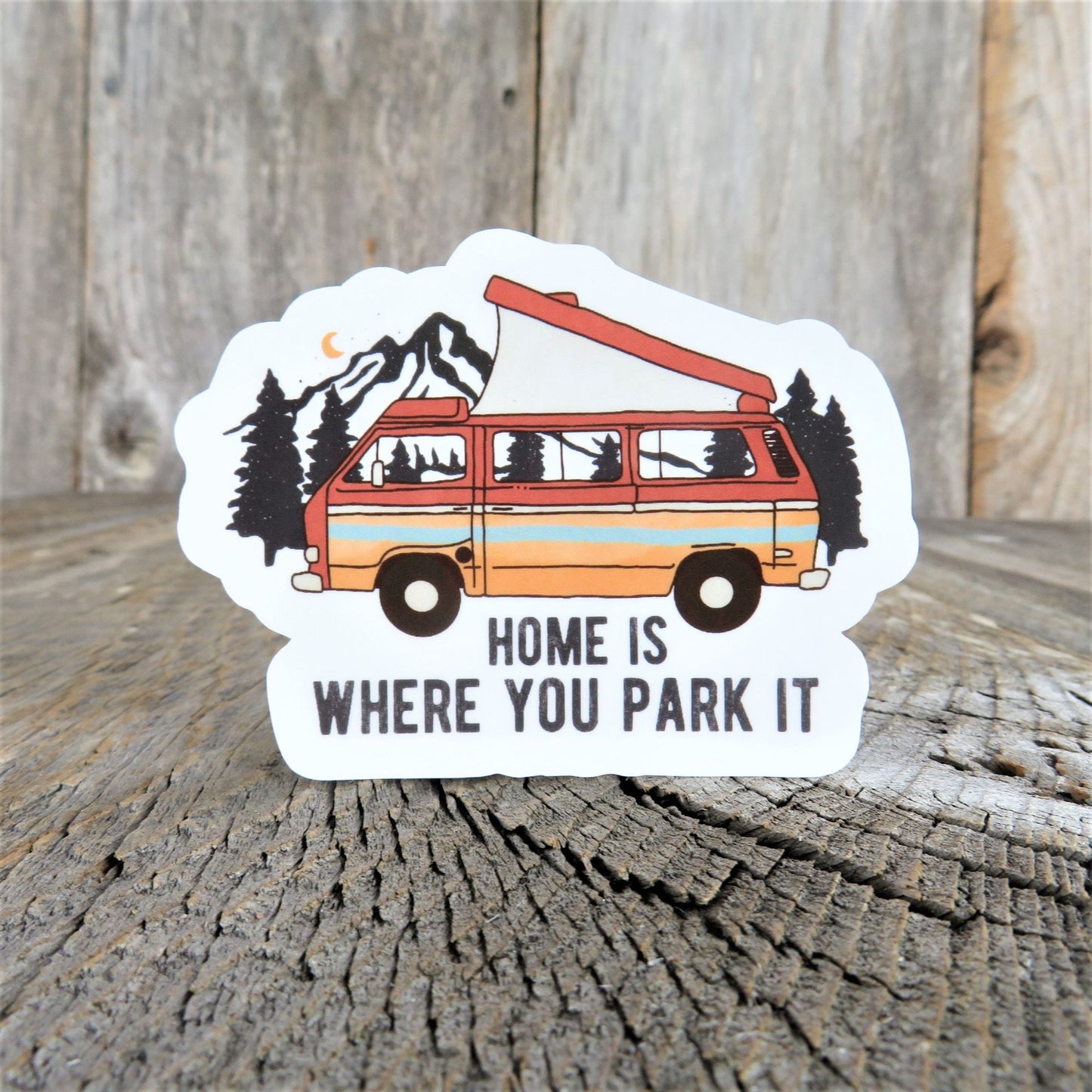 Home is Where You Park it Sticker Retro Travel Van Trailer Camping Color Waterproof Car Water Bottle Laptop