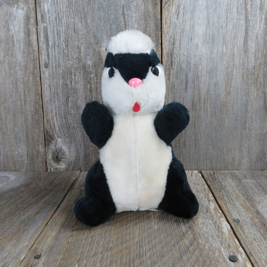 Vintage Skunk Plush Carnival Prize Stuffed Animal Hard Firm Body White Black Korea