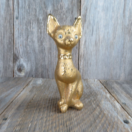 Chihuahua Figurine Gold Dog Textured Ceramic Tall Ears Google Eyes Vintage