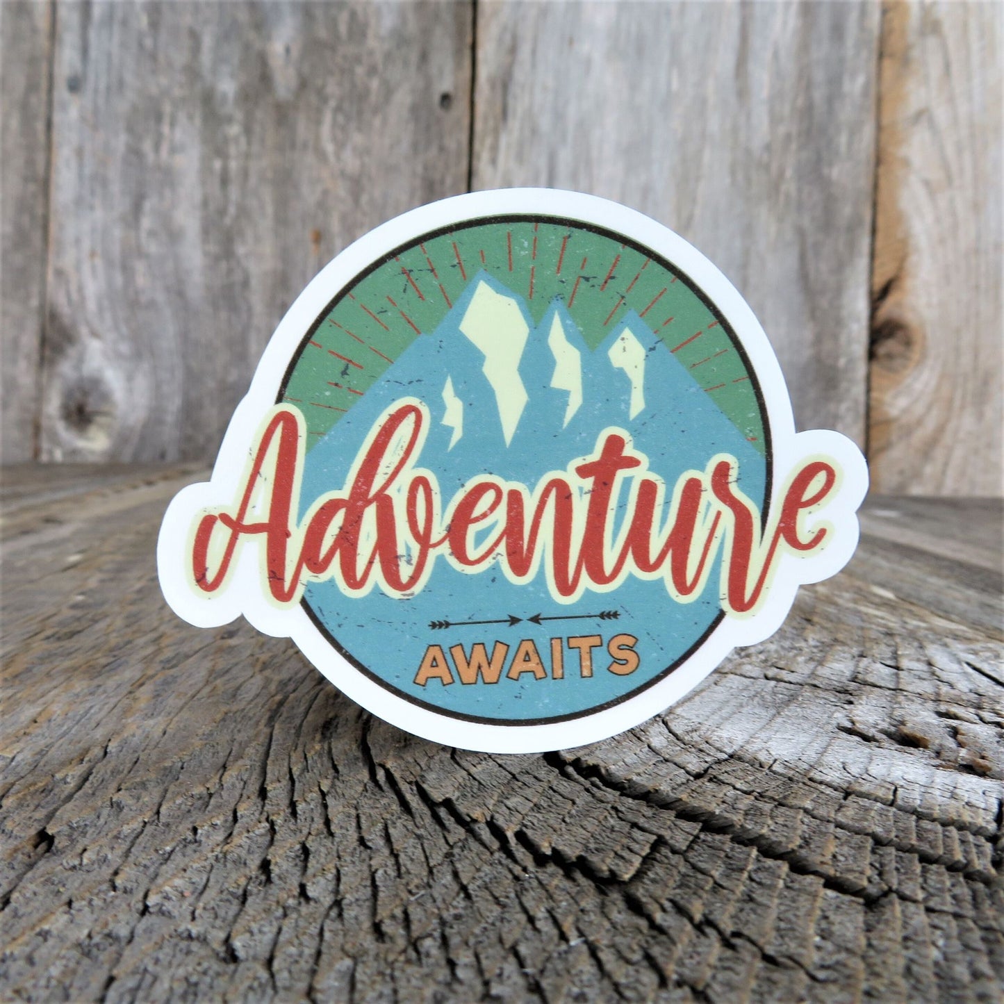 Adventure Awaits Sticker Outdoor Lover Retro Color Waterproof Travel Souvenir Water Bottle Laptop Mountains