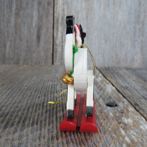 Vintage Cow On Skis Ornament Wooden Avon Christmas Holstein Black White Red Santa Hat Wood Country Rustic